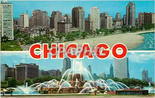 Moderne Karte Aerial View of Chicago Famous Gold Coast World Famous Buckingham Fountain