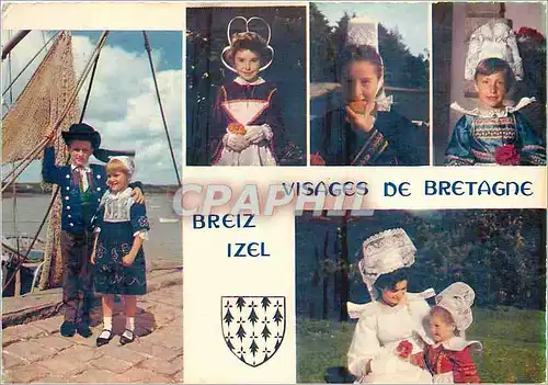 Moderne Karte Costumes de Bretagne Enfants de Plougastel Dooualas Chateauneuf de Faou le Porzay Fouesnant et g