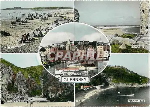 Moderne Karte The Old Harbour Guernsey Vazon Bay L'Ancresse Petit Port Fermain Bay