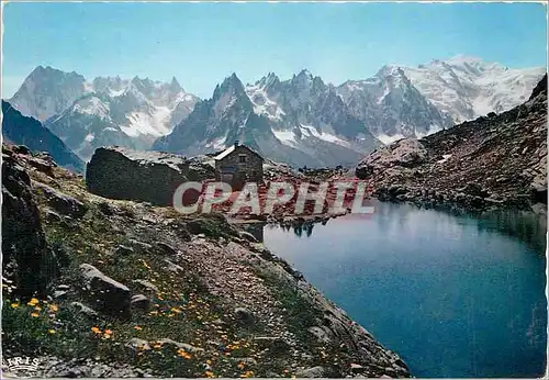 Moderne Karte Chamonix Mont Blanc Le Lac Blanc les Grandes Jorasses les Aiguilles de Chamonix et le Mont Blanc