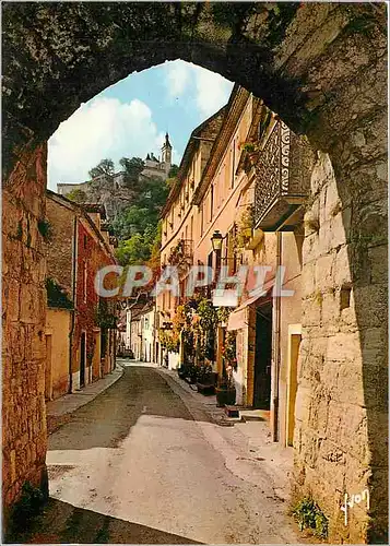 Moderne Karte Rocamadour Lot Site de France La Rue Roland le Preux et la Porte du Figuier