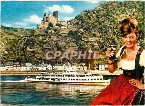 Cartes postales moderne Burg Katz am Rhein Bateau