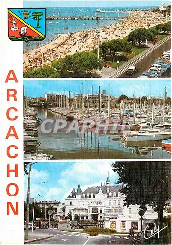 Cartes postales moderne Arcachon Le plage et les jetees Le port de plaisance Le Casino et la plage