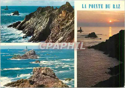 Cartes postales moderne La Pointe du Raz La pointe par gros temps et coucher de soleil sur le Raz de Sein