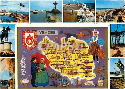 Moderne Karte A Travers la Vendee Croix de Vie La Roche sur Yon Les Sables d'Olonne Le Gois