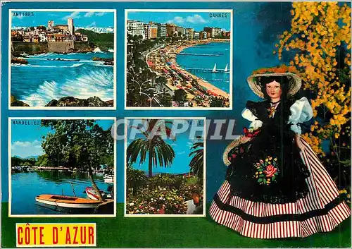 Moderne Karte Souvenir de la Cote d'Azur Poupee Antibes Cannes Mandelieu Grasse