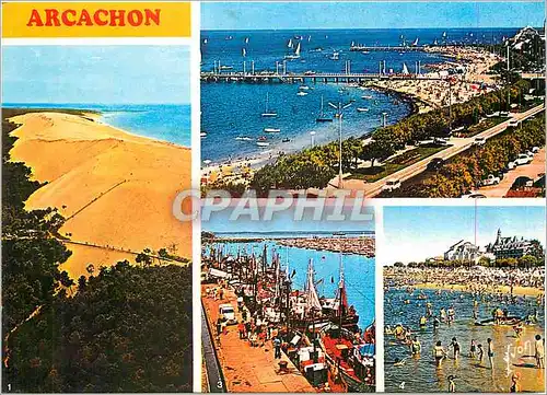 Cartes postales moderne Arcachon Gironde La Dune du Pilat La Plage et les Jetees Les bateaux de peche