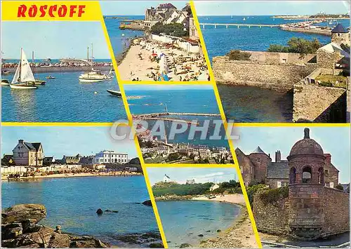 Cartes postales moderne Roscoff Le port les plages de Roch Kroum et Ste Barbe et la tourelle de Marie Stuart