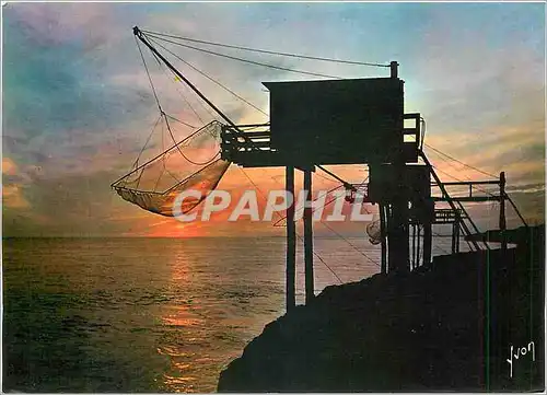 Moderne Karte Charente Maritime Coucher de soleil sur les Carrelets