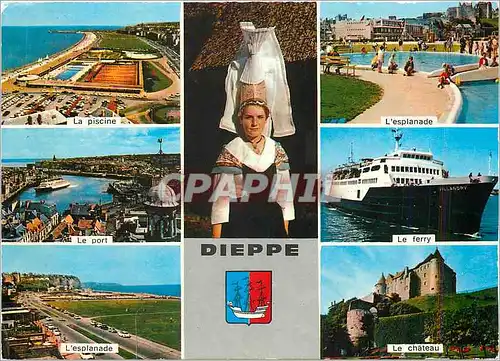 Cartes postales moderne Dieppe Seine Maritime La piscine L'esplanade Le port Le Ferry Bateau L'esplanade Le ch�teau