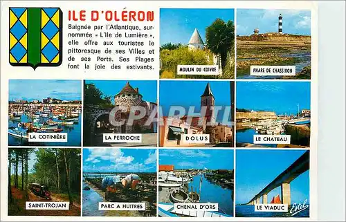 Moderne Karte Souvenir de l'Ile d'Oleron Charente Maritime La cotiniere Saint Trojan Moulin du Coivre Phare de