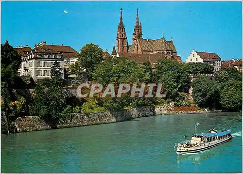 Moderne Karte Basel Vue sur le Rhin et la Cathedral