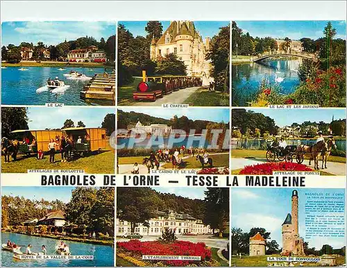 Cartes postales moderne Station Thermale de Bagnoles de l'Orne Le lac Le ch�teau Train Attelage de poneys Roulottes
