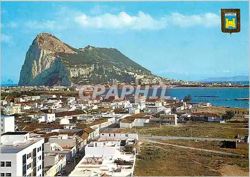 Moderne Karte La Linea Cadiz Vue partielle Au fond le Penon de Gibraltar