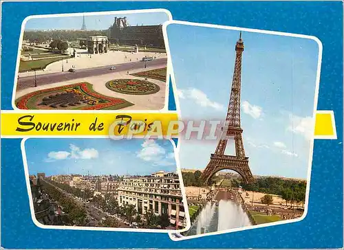 Moderne Karte Paris Le Louvre et l'Arc de Triomphe du Carrousel les Champs Elysees la Tour Eiffel