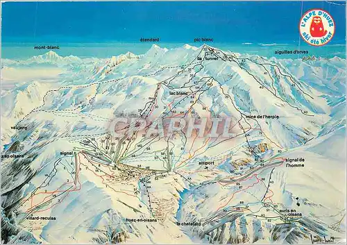 Moderne Karte Alpe d'Huez Isere alt 1860 3350 m