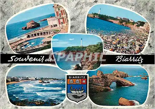 Cartes postales moderne Souvenir de Biarritz (Pyr Atl) La grande Plage Vue sur la Mer Le Rocher de la Vierge le Phare la