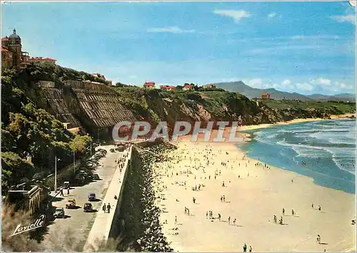 Moderne Karte Biarritz (Pyr Atl) La Plage de la cote des Basques au fond la Rhune