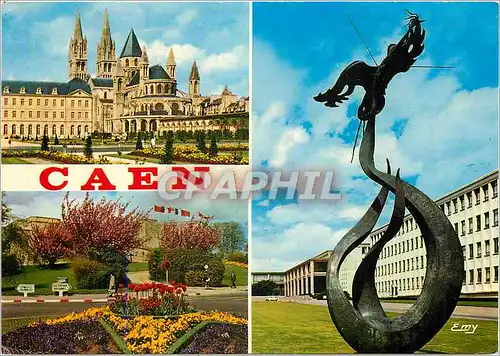 Moderne Karte Caen (Calvados) Abbaye aux Hommes XIe s Remparts du Chateau