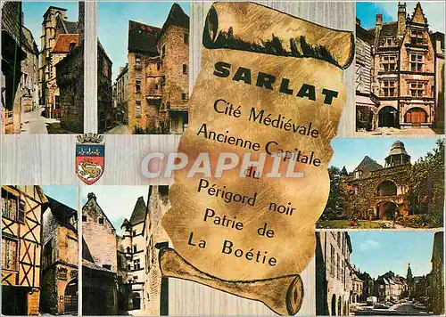 Cartes postales moderne Sarlat (Dordogne) Ancienne eglise Sainte Marie Hotel Plamon Maison de la Boetie l'Ancien Presidi