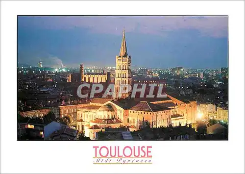 Moderne Karte Toulouse (Hte Gar) Capitale de Midi Pyrenees Vue de nuit de la basilique St Sernin