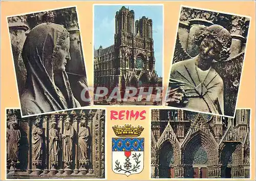 Moderne Karte Reims (Marne) Facade de la Cathedrale (XIIIe s) La Vierge de la Visitation l'Ange au Sourire