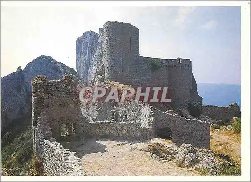 Moderne Karte Pays Cathare Chateau de Peyrepertuse Le Donjon vieux et l'eglise St Marie