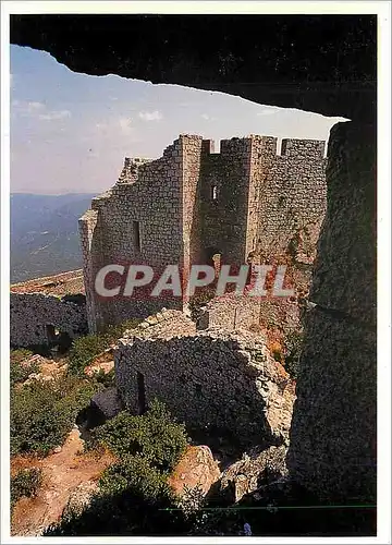 Moderne Karte Pays Cathare Chateau de Peyrepertuse le Donjon vieux vu de la tour guet sud