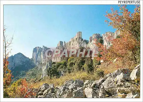 Moderne Karte Chateau de Peyrepertuse (Aude) Message du Sud vue generale du chateau qui epouse un eperon roche