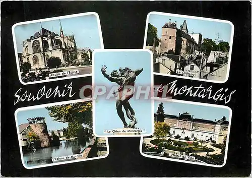 Moderne Karte Montargis Souvenir Abside  de l'eglise Le ch�teau L'ecluse de Marolle L'hotel de ville