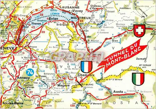 Cartes postales moderne Tunnel du Mont Blanc reliant chamonix Mont Blanc (France) a entreves Courmayeur (Italie) Long du