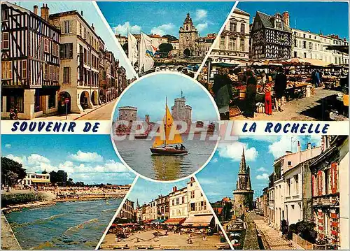 Cartes postales moderne La Rochelle (Chte Mme) Rue du Palais la Grosse Horloge Place du Marche La plage