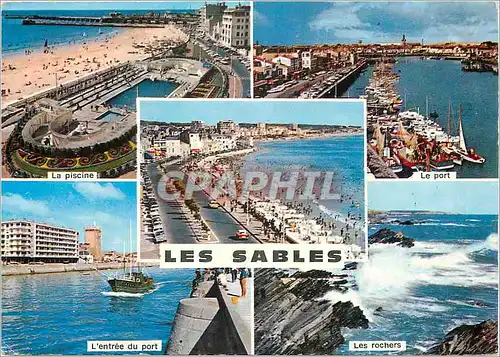 Moderne Karte Les Sables d'Olonne (Vendee) La piscine Le port L'entree du port Les rochers