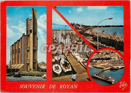 Cartes postales moderne Royan (Chte Mme) Le nouvelle eglise le port de Plaisance vue ganarale de la Grande Plage l'appon