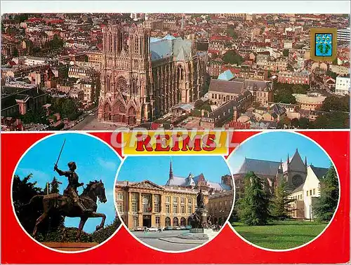 Moderne Karte En Chapagne (France) Reims (Marne) Vue aerienne sur la Cathedrale N D