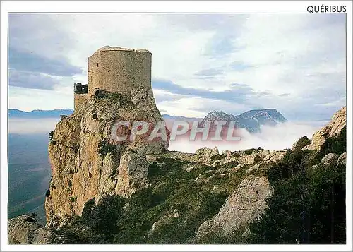 Moderne Karte Message du Sud Chateau de Queribus (Aude) Les Brumes du petie matin environnent la Sentinelle de