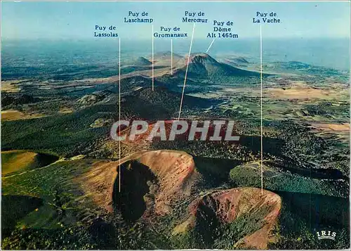 Moderne Karte Puy de Dome (alt 1465 m) la Chaine des puys Puy de la Vache et puy de Lassolas