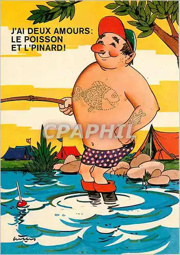 Cartes postales moderne J'ai deux amours le Poisson et l'Pinard Peche