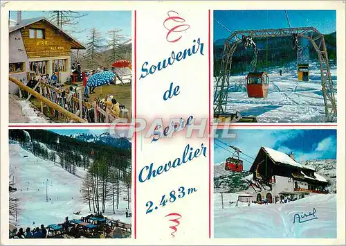 Moderne Karte Souvenir de Serre Chevalier 2483 m la Terrasse et le bar de l'Aravet (alt 2000) Le depart des te