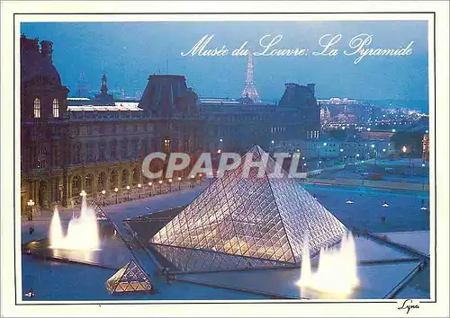 Moderne Karte Paris la nuit Musee du Louvre Cour Napoleon la Pyramide