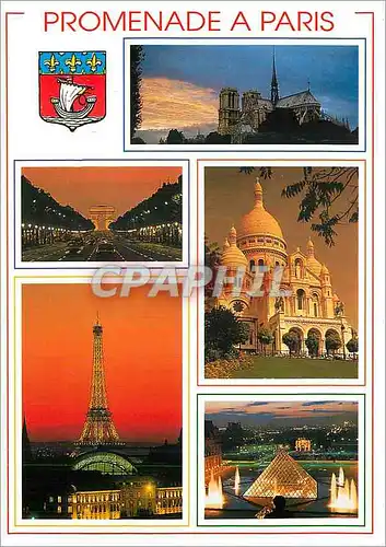 Cartes postales moderne Paris N D l'Avenue des Champs Elysees et l'Arc de Triomphe la Tour Eiffel le Sacre Coeur