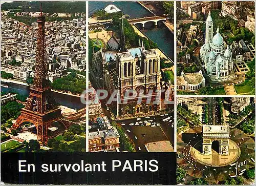 Cartes postales moderne En survolant Paris La tour Eiffel N D la Basilique du SSacre Coeur l'Arc de Triomphe