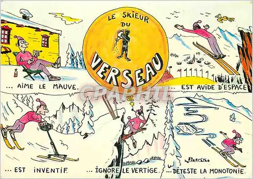 Moderne Karte Le Skieur du Verseau Signes du Zodiaque le Verseau Ski