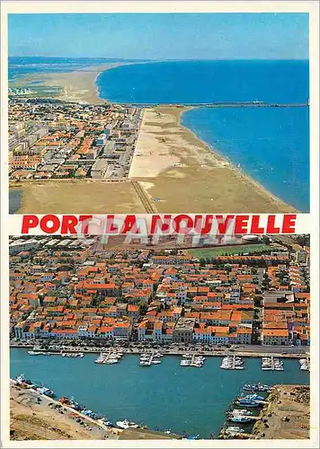 Cartes postales moderne Port la Nouvelle Vues aeriennes la plage les quais au niveau du village