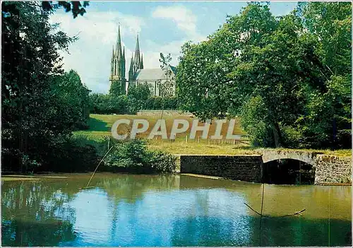 Moderne Karte Pontmain Mayenne L'Etang et la Basilique