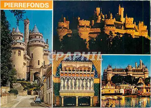 Cartes postales moderne Pierrefonds Oise L'Entree du Chateau Le Chateau illumine Le Chateau la salle des Preuses