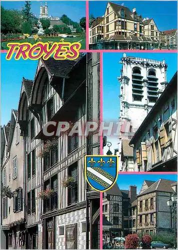 Moderne Karte Troyes Aube La Cathedrale les maisons a pans de bois et l'Eglise Ste Madeleine