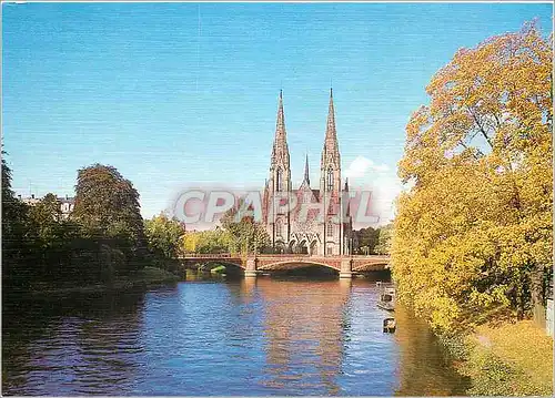 Moderne Karte Strasbourg Alsace Les rives de la riviere l'ile et l'Eglise St Paul