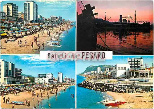 Cartes postales moderne Saluti da Pesaro La Rotonda Grandi Alberghi e spiaggia