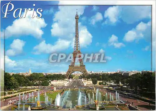 Moderne Karte Paris La tour Eiffel et les jeux d'eau des jardins du Trocadero